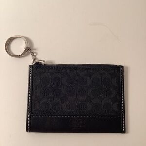 COACH Black Signature Keychain Mini Skinny Wallet MISSING Zipper Pull New